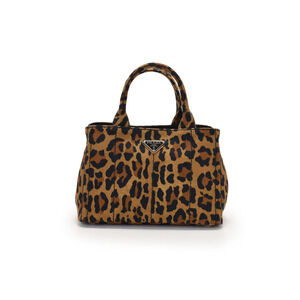 Prada Canapa Canvas Tote Bag Leopard Strap